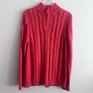 Leo & Nicole size Large 100% cotton cable zip up sweater Coral Rose colo…